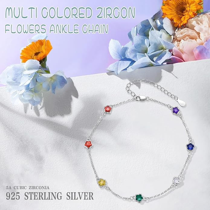 MEDWISE Sterling Silver Chakra Anklet 7 Chakra Beach Anklet Bracelet Link Chain Ankle Bracelet Gift for Women