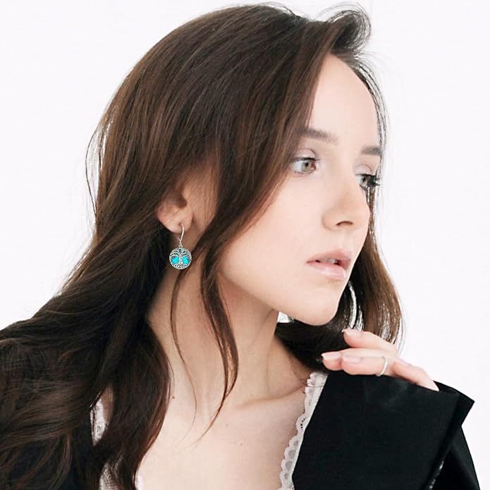 Tree of Life/Cat/Turtle/Butterfly/Flower/Celtic/Turquoise/Moonstone Dangle Earrings for Women Sterling Silver Cute Animals Drop Earrings Jewelry Gifts
