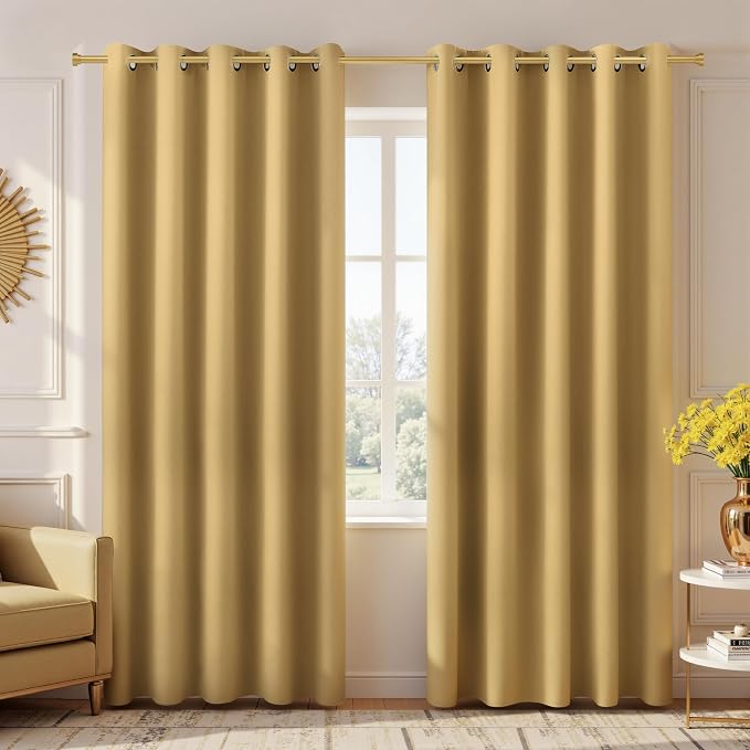 KOUFALL Gold Luxury Blackout Curtains for Living Room,Elegant Livingroom Curtain 84 Inches Long Cortinas Doradas para Sala Elegantes Modernas 2025