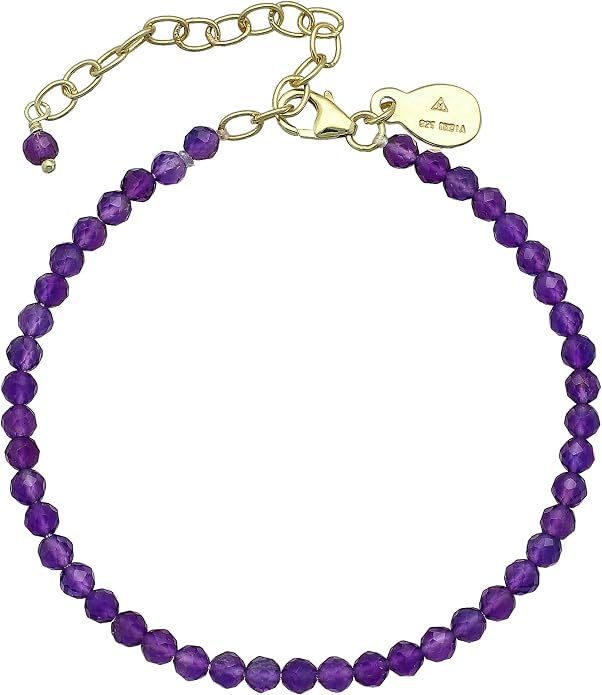 Faceted Bracelet for Women, Certified 925 Sterling Silver with 18K Gold Vermeil Healing Crystal Bracelets for Women - Crystals and Healing Stone Bracelet Women Jewelry for Gift