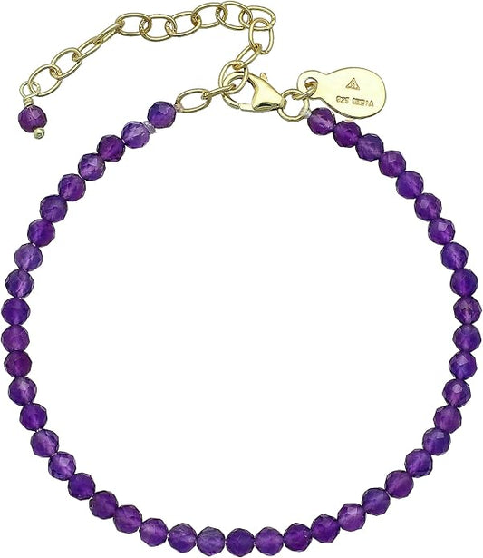 Faceted Bracelet for Women, Certified 925 Sterling Silver with 18K Gold Vermeil Healing Crystal Bracelets for Women - Crystals and Healing Stone Bracelet Women Jewelry for Gift