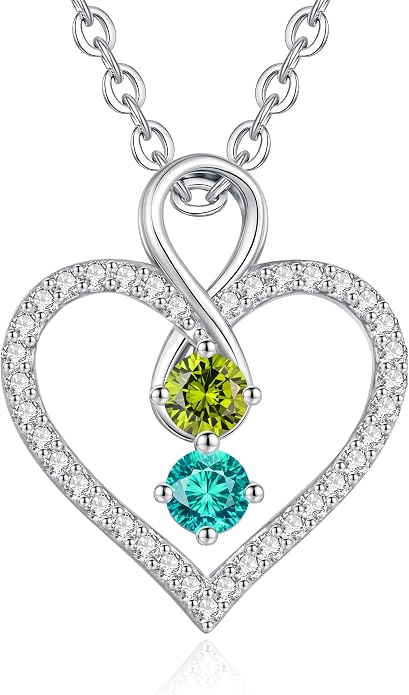 LOUISA SECRET Double Birthstone Necklaces for Women, 925 Sterling Silver Infinity Love Heart Pendant Necklace for Her, Birthday Anniversary Valentine's Day, Christmas, Wedding, Graduation Gift for Her, Personalized Gifts, Jewelry Gifts for Wife Mom Gir...