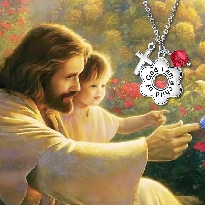AOBOCO 925 Sterling Silver I Am a Child of God Daisy Necklace Jewelry Birthday Birthday Baptism Communion Gifts for Girls