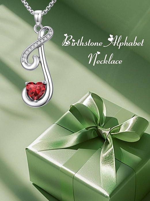 Birthday Gifts for Women Alphabet A to Z Initial Birthstone Pendant Necklaces for Women - 18k White Gold Plated Personalized Name Jewelry Anniversary Graduation Gifts for Wife Her Daughter Girlfriend(with Gift Box)