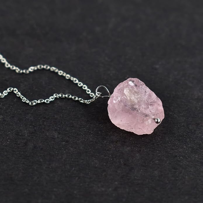 Natural Raw Crystal Rough Gemstone Pendant Necklace For Women, Chakra Healing Stones, Birthstone Jewelry, Rhodium Plated 925 Sterling Silver Chain 18 inch, Birthday Gift