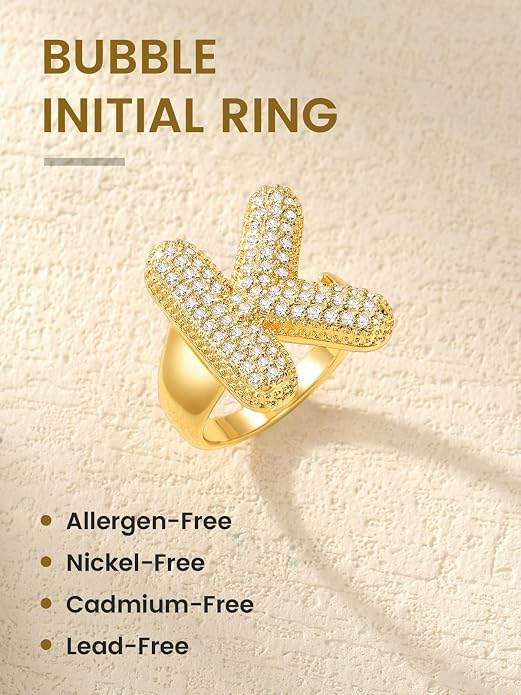 KeyStyle Bold Initial Letter Rings Adjustable, GoldChic Jewelry Women Gold Statement Ring Personalized Engraved Women’s Open Signet Ring for Party (Gold, White Gold, Black)