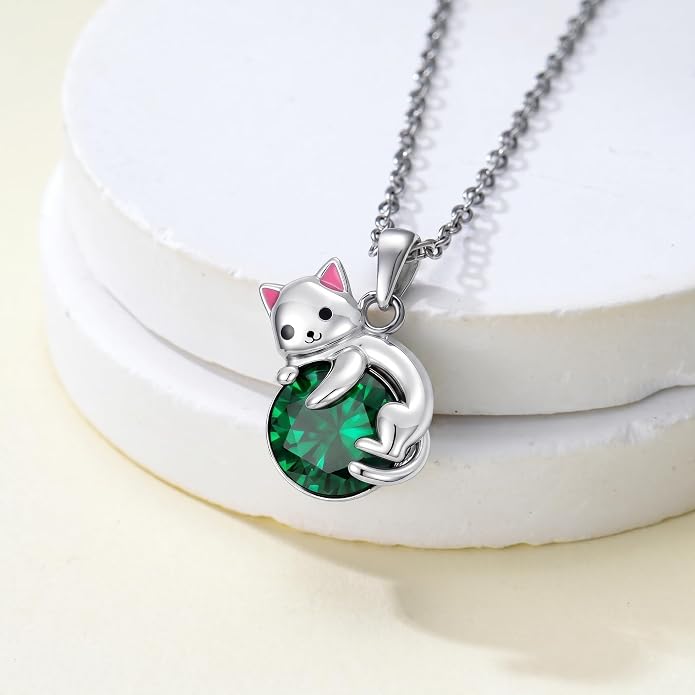 PELOVNY Teddy Bear Necklace for Women 925 Sterling Silver Bear/Highland Cow/Fox/Cat/Axolotl Birthstone Necklace Christmas Birthday Jewelry Gifts for Mom Daughter Wife Sister