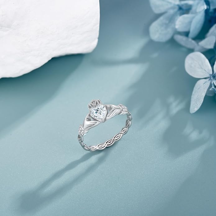Claddagh Rings 925 Sterling Silver Claddagh Celtic Knot Promise Ring Wedding Engagement Celtic Irish Jewelry Mothers Gifts for Women Mom Grandma