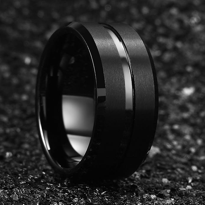 King Will Tungsten Carbide Wedding Band for Men Women-6/8/10mm Width Multicolor Available with Grooved Center Wedding Ring Suitable for Work, Gym Comfort Fit Size 4-16