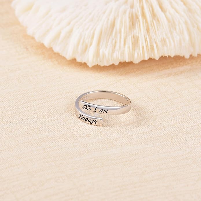 BEILIN 925 Sterling Silver Inspirational Jewelry Rings Adjustable Ring Personality Encouragement Gift for Teens Women