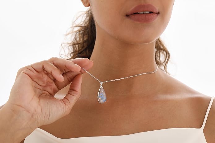 AUNTESIGN Forget-Me-Not and Queen Anne's Lace Pressed Wildflower Necklace | Birth Month Flowers Necklace | Gold/Silver Pressed Flower Jewelry | Mother's Day | Gift For Her