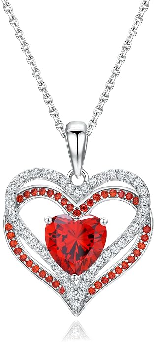 Anniversary Charm Necklace, Sterling Silver 14K Gold Plated Chain with Interlocking Heart Pendant Elegant Birthstone Necklaces for Women, Length 18"