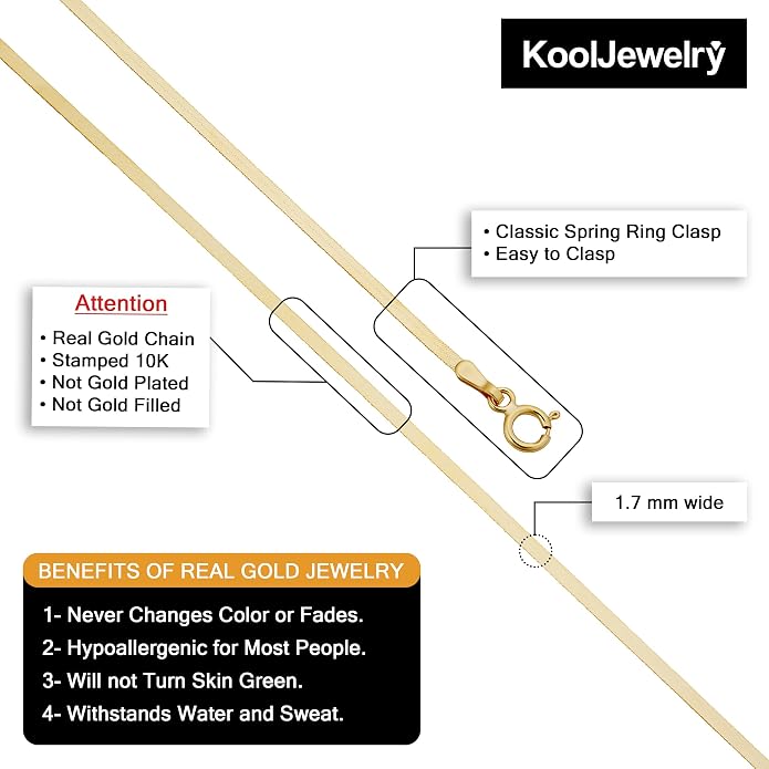Kooljewelry Womens Elegant - 10K Yellow Gold Herringbone Chain Bracelet 7.5 in