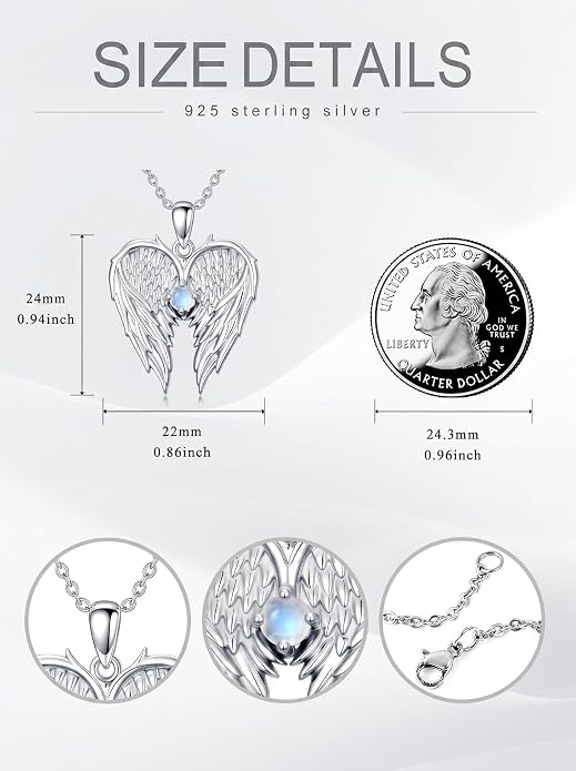 Dorunmo Guardian Angel Wing Pendant Birthstone Heart Necklace Birthday Jewelry Gifts for Women Mom Wife Daughter