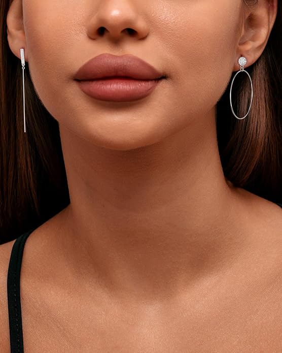 Asymmetrical Chain Dangle Earrings for Women 18K Gold Plated 925 Silver Circle and Long Ear Pin Tassel Chain Triangle Wing-Inspired 6A CZ Drop Earring Geometric Symbolic Earrings Jewelry Gifts