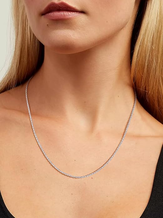 SILVERCUTE 925 Sterling Silver Necklace for Women,1mm/1.3mm/1.5mm/1.6mm Thin Silver Cable Chain/Box Chain/Rope Chain Necklace with Extension Chain,18/20/22/24/26/28/30 Inch