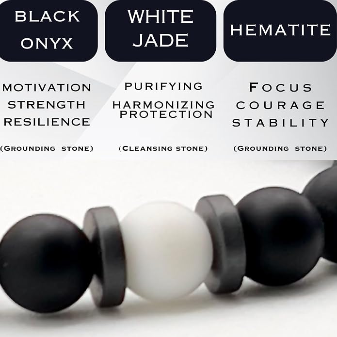 Mens Beaded Bracelet - Stone Jewelry, Black Onyx Hematite Bracelets, Mens Accessories, Adjustable