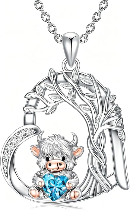 PELOVNY Teddy Bear Necklace for Women 925 Sterling Silver Bear/Highland Cow/Fox/Cat/Axolotl Birthstone Necklace Christmas Birthday Jewelry Gifts for Mom Daughter Wife Sister