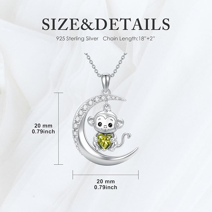 PROESS Animal Birthstone Necklace 925 Sterling Silver Otter/Axolotl/Hippo/Elephant/Dachshund/Monkey/Red Panda Pendant Necklace Animal Birthstone Jewelry Gifts for Women