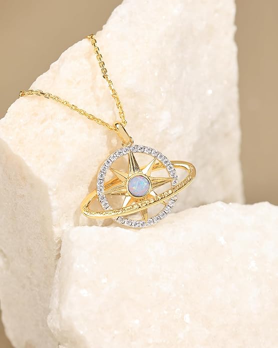 FANCIME Stellar Promise Birthstone Necklace for Women White Gold Plated Sterling Silver Planet Star Pendant Fine Jewelry Anniversary Birthday Mothers Day Gifts for Women Wife Friend Her