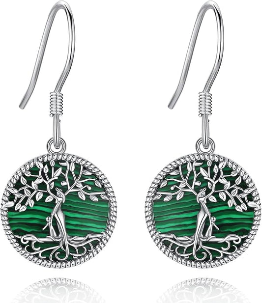 Vito 925 Sterling Silver Teardrop Earrings for Women, Moonstone Turquoise Drop Dangle Earrings Cat Snake Turtle Tree of Life Leverback Earrings Boho Jewelry Gift for Mom Wife