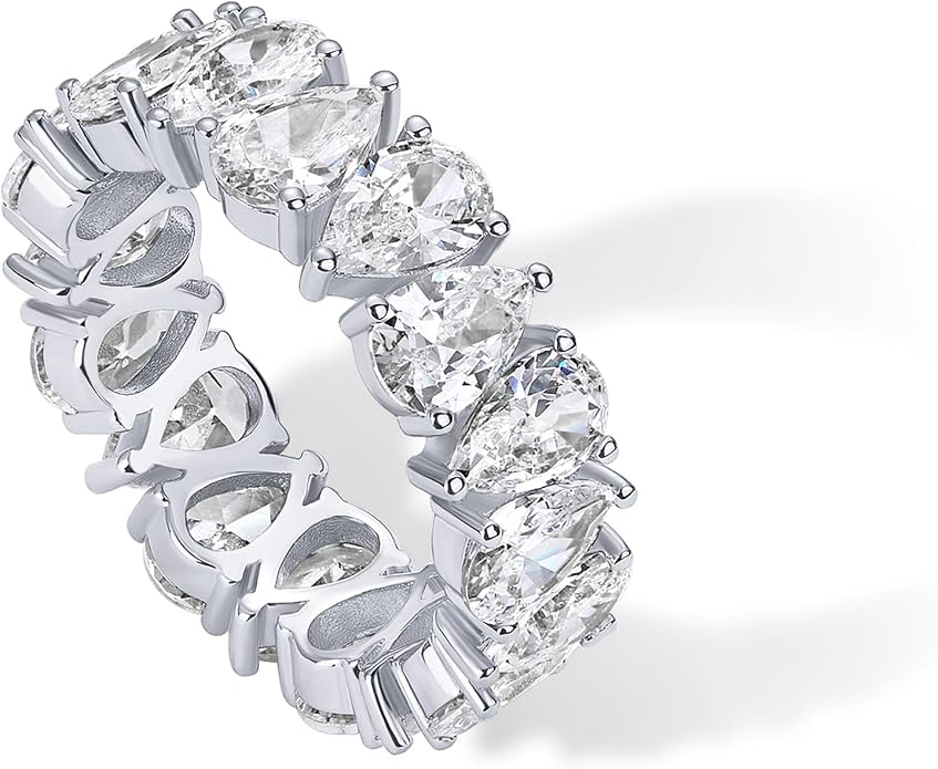 PAVOI 14K Gold Plated Pear Love Eternity Rings for Women | Gold Cubic Zirconia Ring | Bridal Eternity Wedding Band Ring