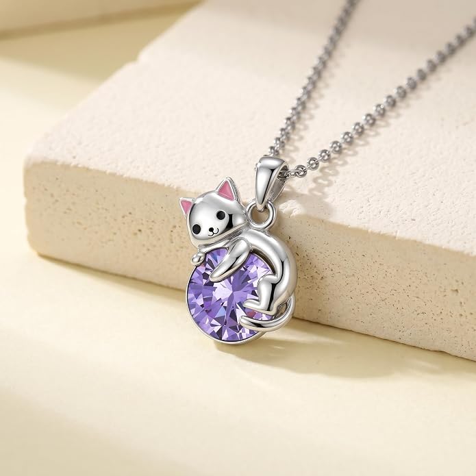 PELOVNY Teddy Bear Necklace for Women 925 Sterling Silver Bear/Highland Cow/Fox/Cat/Axolotl Birthstone Necklace Christmas Birthday Jewelry Gifts for Mom Daughter Wife Sister