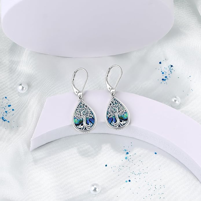 925 Sterling Silver Earrings Tree of Life/Cat/Animal/Turquoise/Moonstone Dangle Drop Earrings for Women Leverback Earring Hypoallergenic Jewelry Gifts