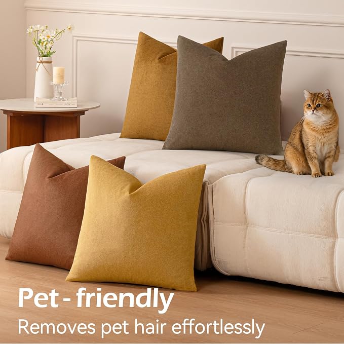 a moment Waterproof Throw Pillow Covers Set of 4,20x20 Inch Outdoor Stain Resistant Pet Friendly Pillowcases Cushion Covers for Patio Sofa and Living Room,Golden Oak