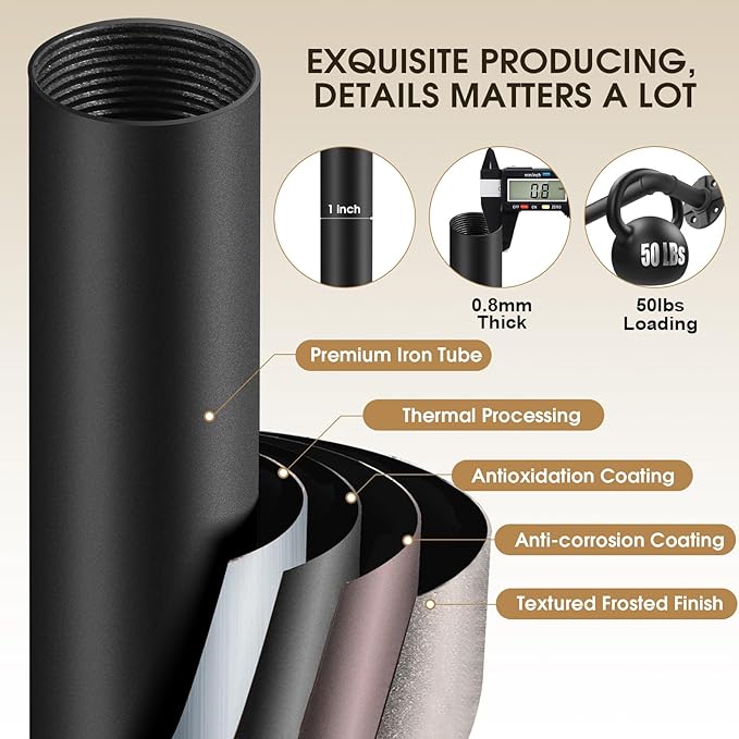 Blackout Curtain Rods 66-120 Inch Adjustable Heavy Duty - 1 Inch Diameter Wrap Around Design for Room Darkening, Indoor/Outdoor Use, Modern Drapery Rod for Windows & Room Divider