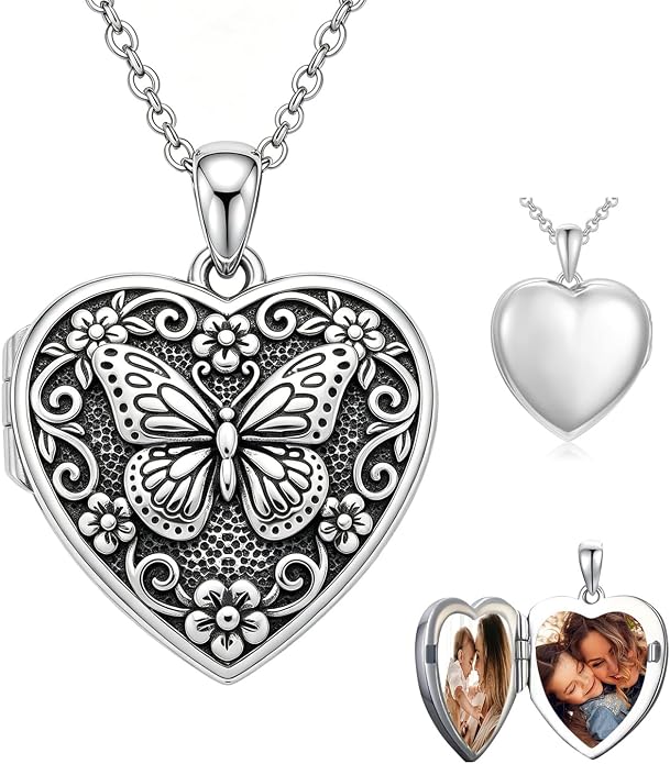 PELOVNY Locket Necklace That Holds Pictures 925 Sterling Silver Photo Locket Pendant Birthday Christmas Memorial Jewelry Gifts for Women Men