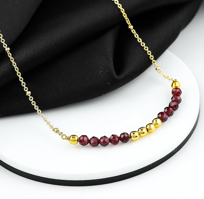 Satellite Chain Necklace 16+2 Inch Gold Plated – Dainty Layering Jewelry with Gemstone Beads – Minimalist Choker Necklace for Women – Delicate Gift for Her