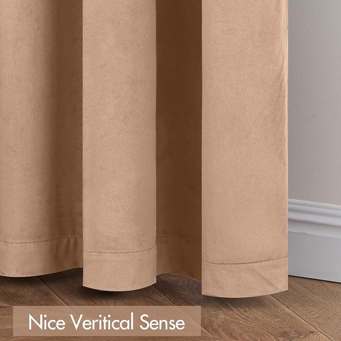 MIULEE Blush Beige Blackout Velvet Curtains Drapes 108 Inch Long 52"x108" | Luxurious Bedroom Living Room Decor, Room Darkening, Thermal Insulated, Rod Pocket Design, Super Soft Fabric, Extra Long