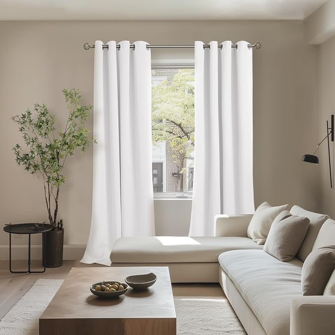 BGment Black Out Curtains 84 Inch Long - White Blackout Curtains for Living Room Grommet Thermal Insulated Light Blocking Room Darkening Curtains & Drapes, 52 Inch Wide Each