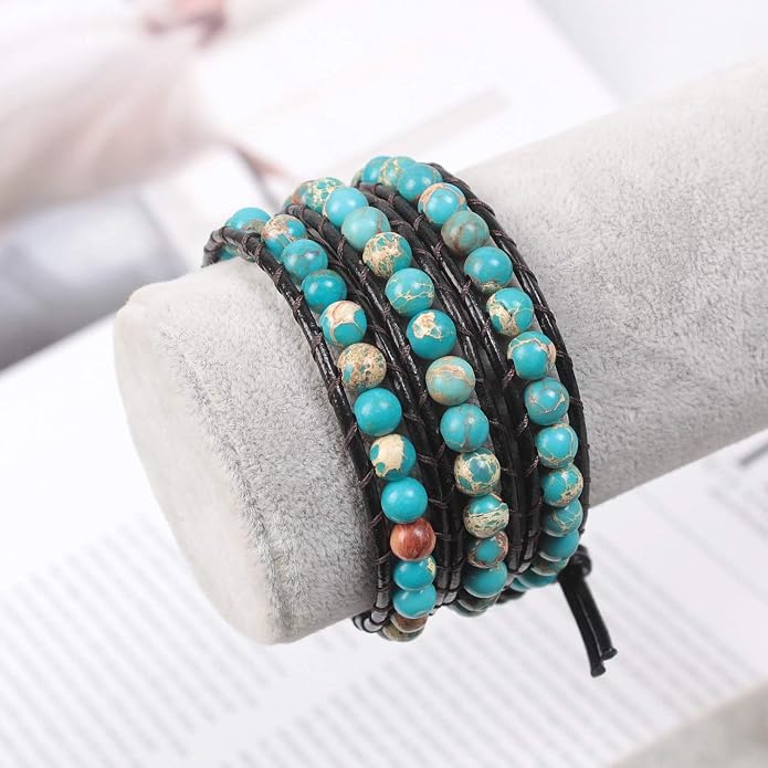 Boho Wrap Bead Bracelet for Women - Handmade Adjustable Natural Stone Beaded Bracelets Yoga Healing Bracelet Bangle Hippie Jewelry