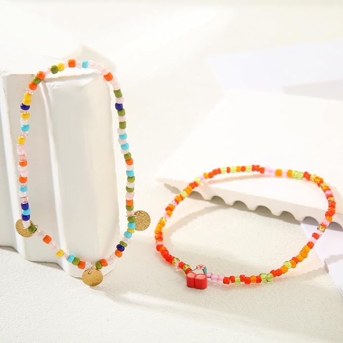 Beaded Anklets for Women Handmade Boho Beaded Ankle Bracelets Colorful Beads Foot Anklets for Women