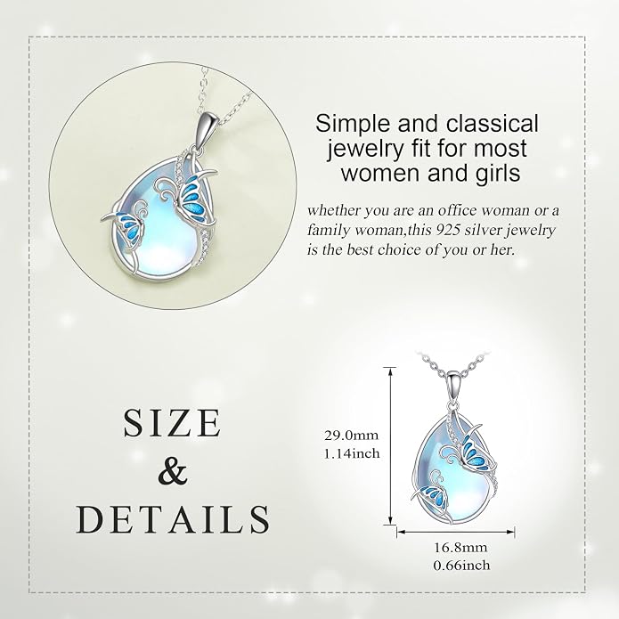 KQF Dragonfly/Butterlfy/Cat/Jellyfish/Bunny/Axolotl/Bee/Mermaid/Hummingbird/Elephant Necklace for Women Sterling Silver Moonstone Pendant Necklace Dragonfly Jewelry Gifts for Women