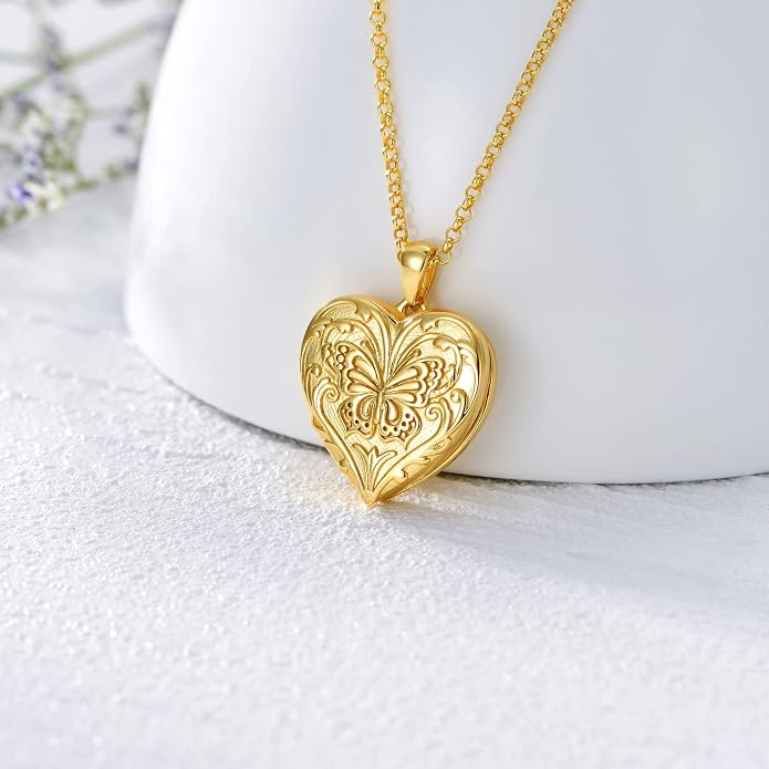 SOULMEET Personalized Silver Locket Necklace That Holds Pictures Photo Keep Someone Near to You, Memorial Custom Lockets Necklaces Letters Engraving for His Her