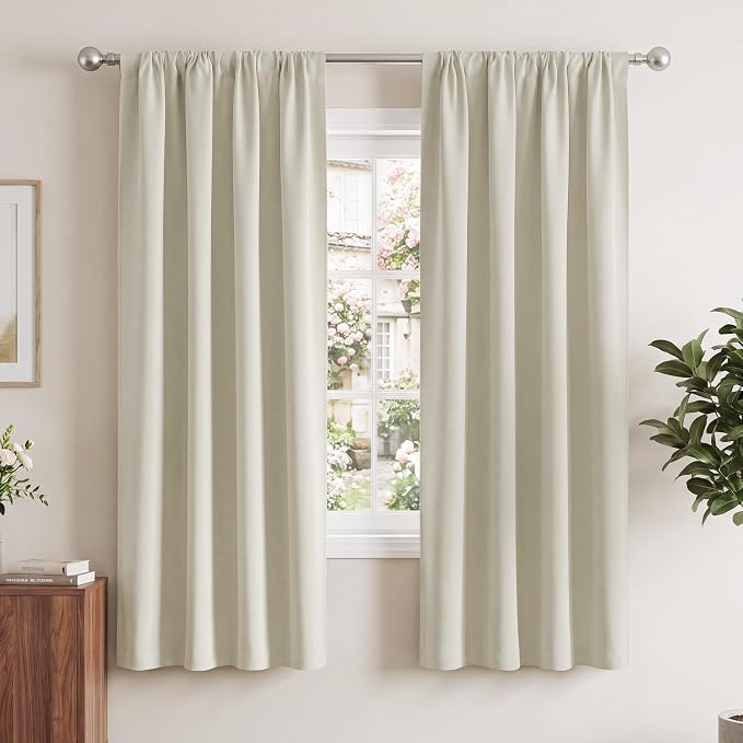 NICETOWN Window Treatment Thermal Insulated Rod Pocket Room Darkening Curtains/Drapes for Bedroom (Bone White, 2 Panels, W42 x L63 inches)