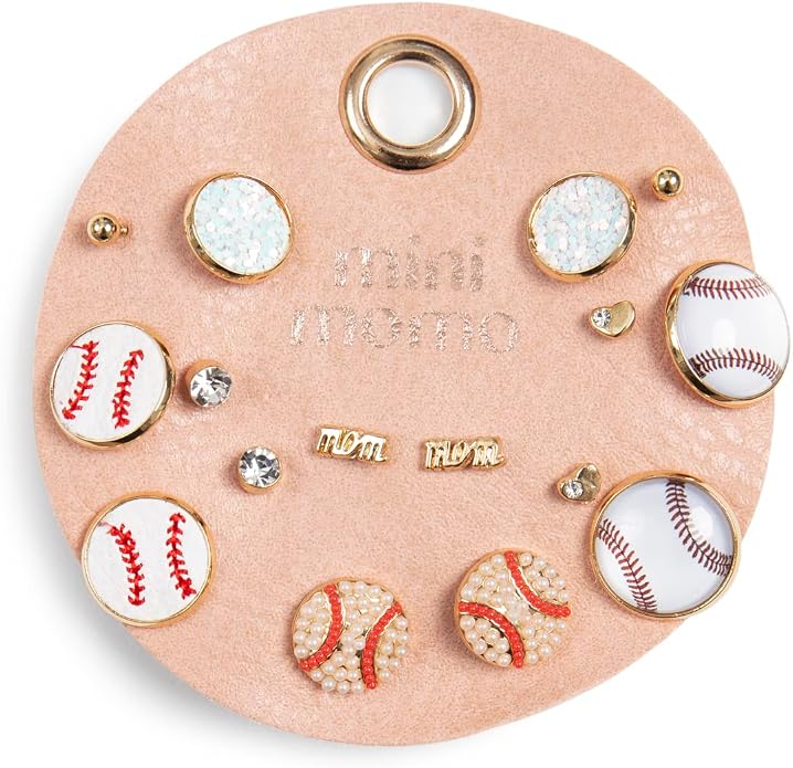 Sports Earring Set for Women Multi Pairs Assorted Multipack - Stud Earrings Jewelry Gift for Sports Mom Football, Baseball, Basketball, Soccer Team