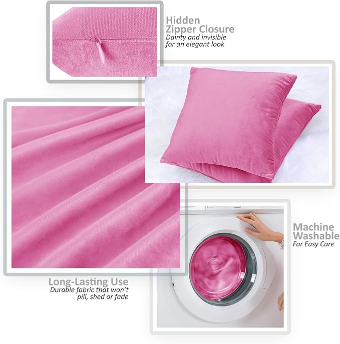 Nestl Throw Pillow Covers, Cozy Velvet Decorative Light Pink Pillow Covers 18 x 18 Inches, Soft Solid Couch Pillow Covers for Sofa, Bed and Car, Set of 2