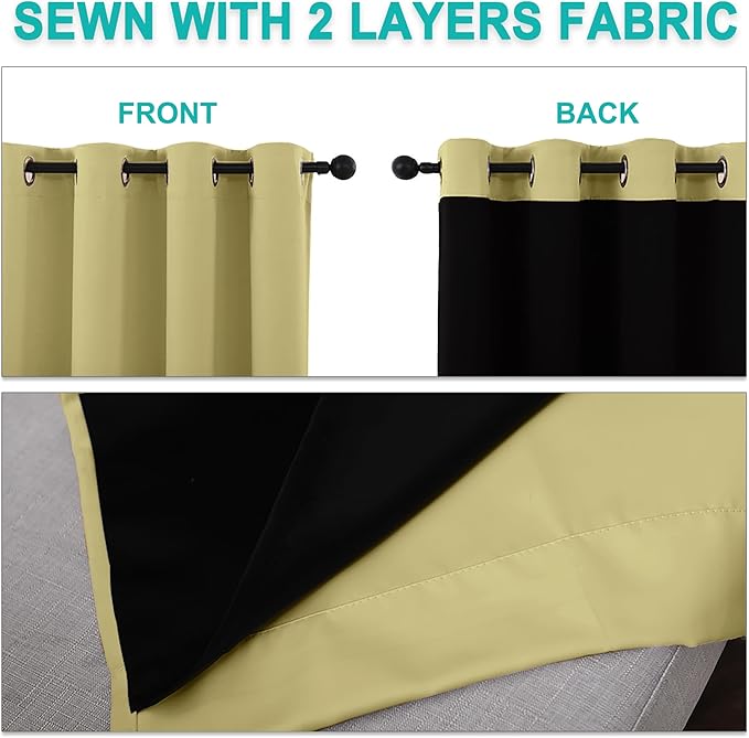 NICETOWN Full Shading Curtains 90" Long 2 Panels Set for Windows, Super Heavy-Duty Black Lined Blackout Curtains for Bedroom, Privacy Assured Window Treatment (Paler Yellow, Pack of 2, 52" W)