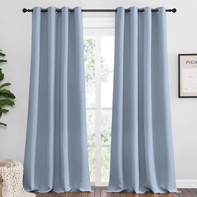 NICETOWN Vintage Blue Blackout Curtains 102 inches Length for Living Room, 2 Panels, 55" Wide, Thermal Insulated Long Drapes for Large Window