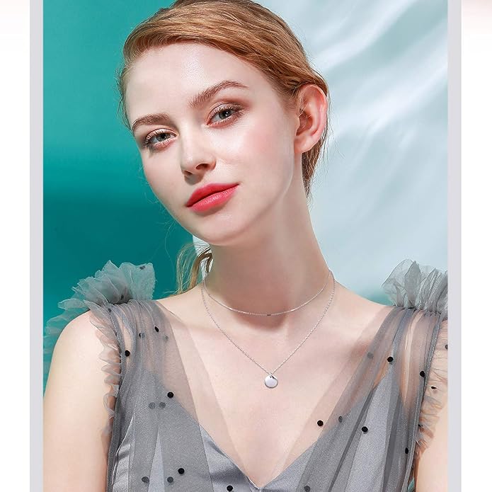 FLYOW Layered Choker Necklace S925 Sterling Silver Star Full Moon Daisy Flower Pendant Disc Jewelry Adjustable Clavicle Necklaces for Women Girls Birthday Gifts