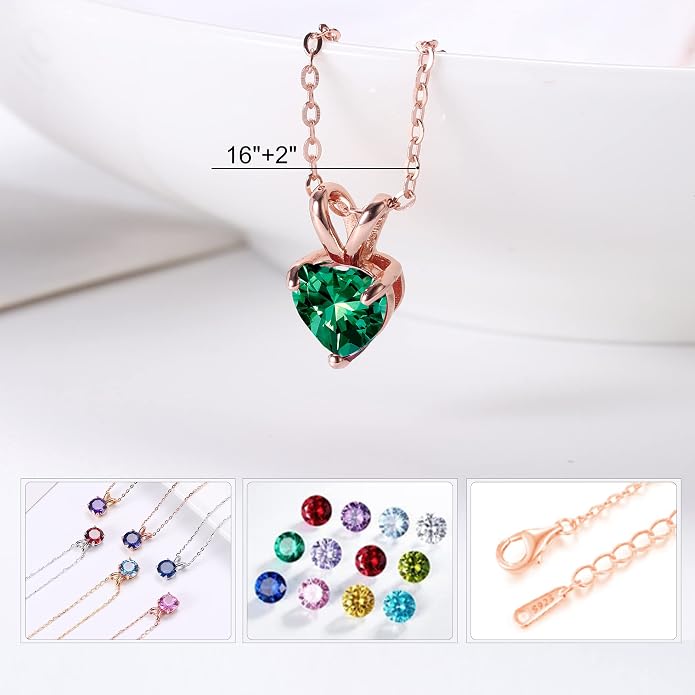 SMILEST Dainty Heart Birthstone Necklace for Women, 925 Sterling Silver Necklace Sparkling Heart Pendant, Anniversary Birthday Gifts for Women Mom Wife Daughter Girlfriend Grandma