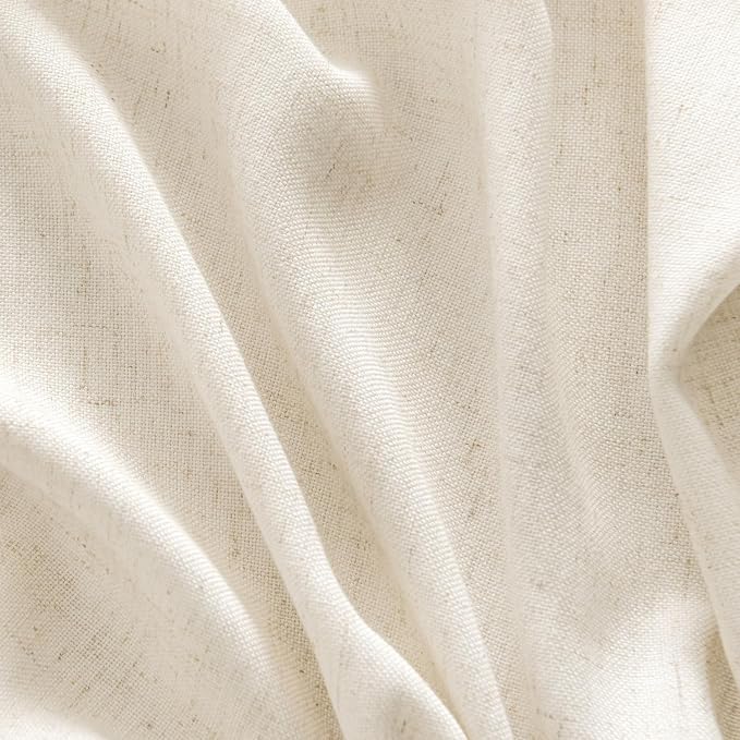MIULEE Non-See-Through Privacy Linen Curtains 52W x 90L Inch Cream Ivory | 2 Panels, Light Filtering, Semi Sheer Window Curtains, Farmhouse Textured, Back Tab Drapes for Bedroom Living Room