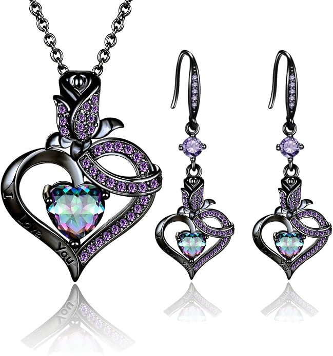 VOLUKA Created Opal/Amethyst/Mystic Topaz Pendant Necklace for Women,18K White/Rose Gold Plated Chain Wedding Engagement Jewelry Gift