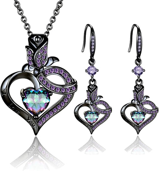 VOLUKA Created Opal/Amethyst/Mystic Topaz Pendant Necklace for Women,18K White/Rose Gold Plated Chain Wedding Engagement Jewelry Gift