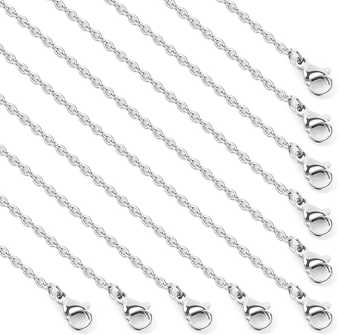 Cadikez 24PCS Stainless Steel Cable Chain Necklace Bulk, 2mm 18inch Stainless Steel Finished Flat Cable Link Chains for Necklace Jewelry Making