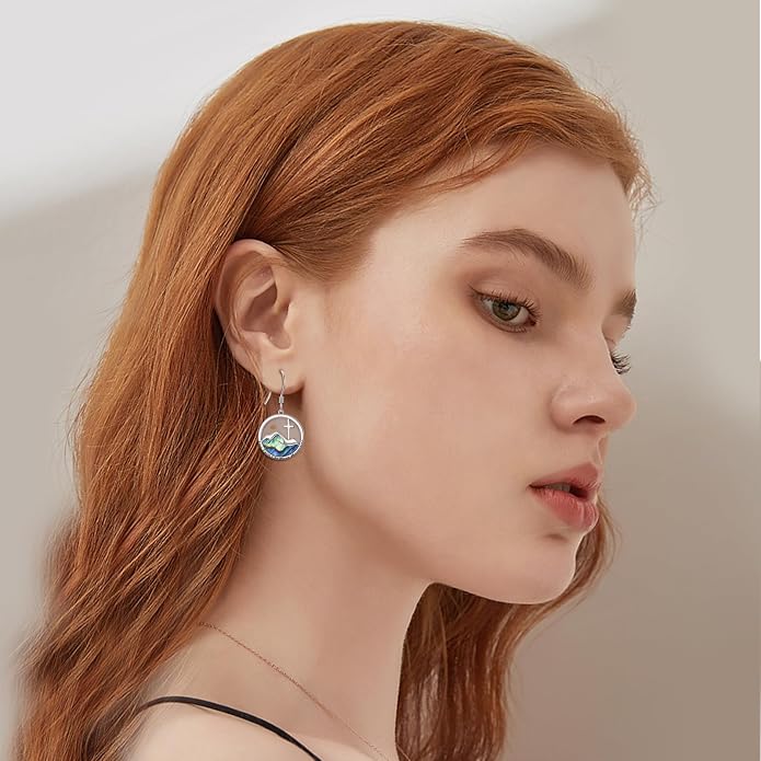 AOBOCO Mustard Seed Earrings for Women Sterling Silver Mountain Cross Earrings Dangle Christian Religion Jewelry Mothers Day Birthday for Mom Wife Friends